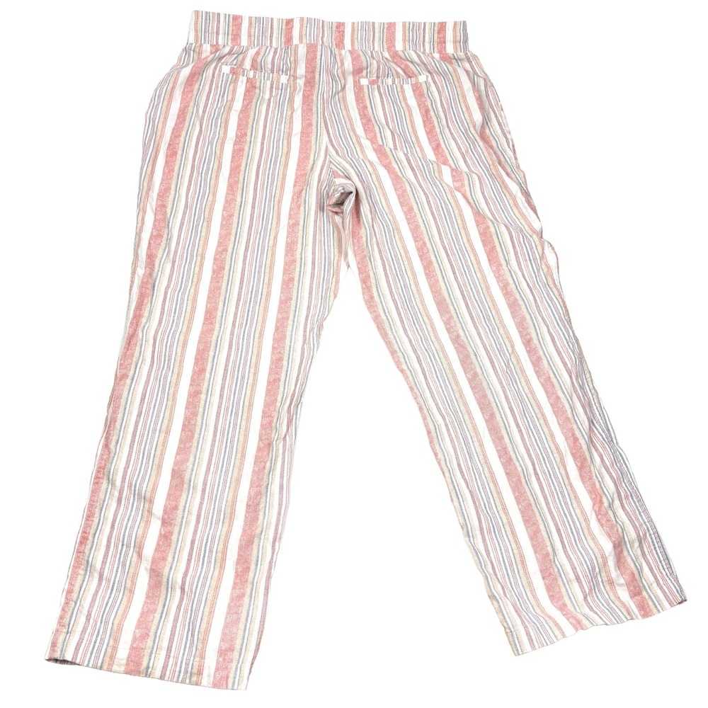 Cato Stripe Linen Blend Wide Leg Pants Womens Sz LP White Pink Pull On Drawstrng - Picture 3 of 15